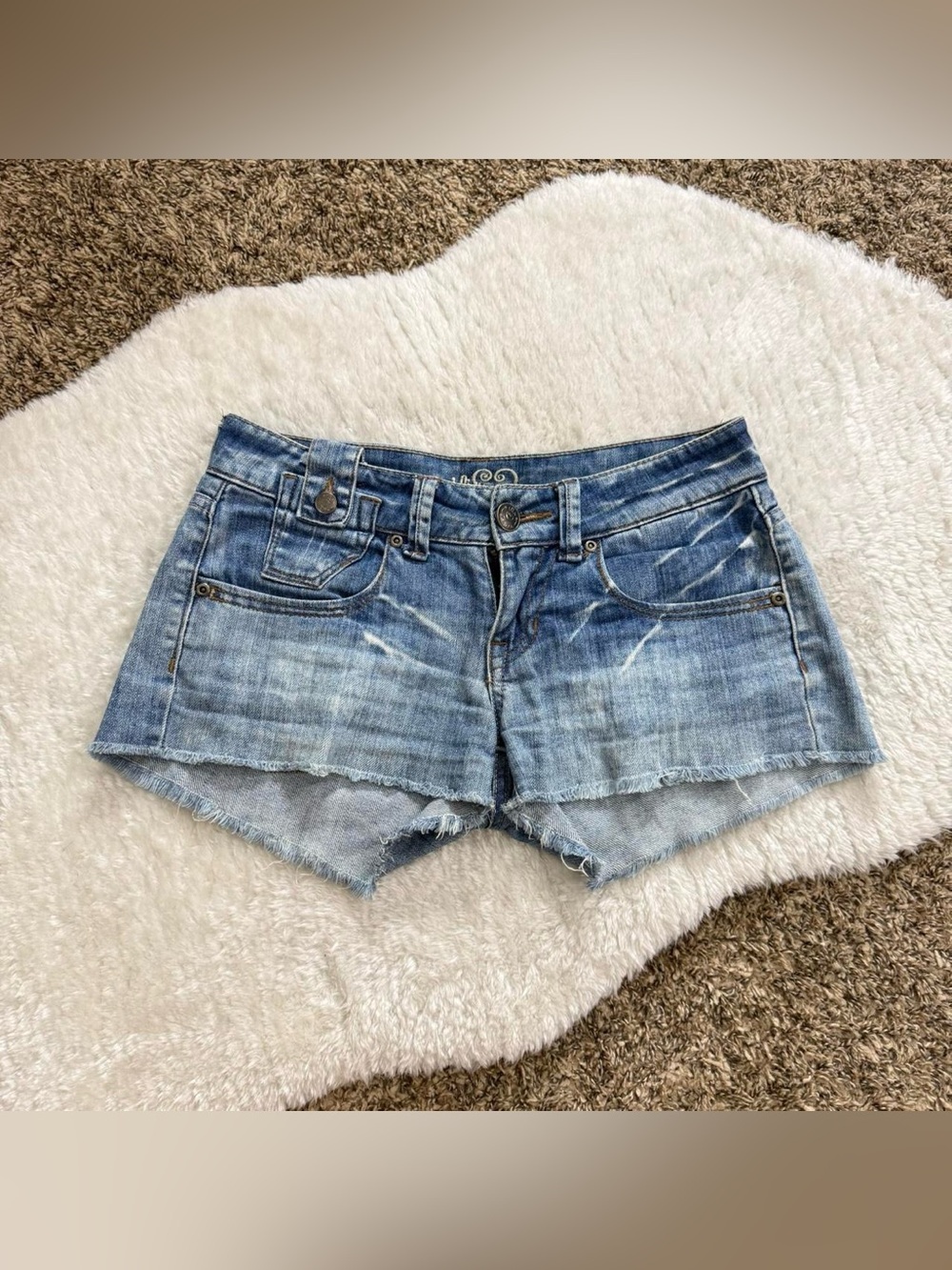 Y2k girly grunge distressed low rise denim shorts